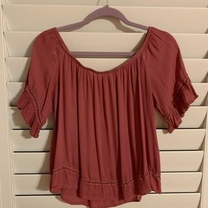 Haute Monde off the shoulder top dusty rose